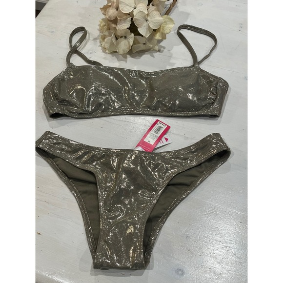 Xhilaration Swim Xhilaration Gold Metallic Bikini Cheeky Swimsuit